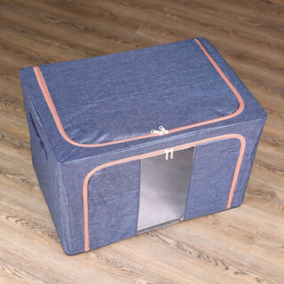 Chenzhi shangpin fabric storage box cotton and linen foldable storage box with thick steel frame 100% clothing storage box for home use navy blue 100l (60*42*40cm)