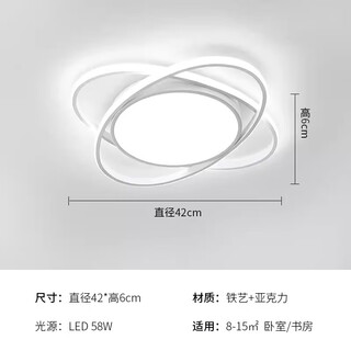 微伙北欧轻奢LED吸顶灯客厅卧室房间书房餐厅灯简约现代2024新款灯具 白色42CM 双环-58w LED三色调光