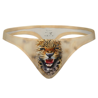 Net will men's underwear ice silk thong sexy print breathable low waist three-dimensional space t-pants thong for men yellow leopard 1 pair m