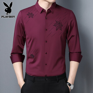 Playboy long-sleeved shirt men's high-end business inch shirt jacket spring and autumn new no-iron black shirt men's 10109175 red 58/3xl 171-240jin jin equals 0.5 kg