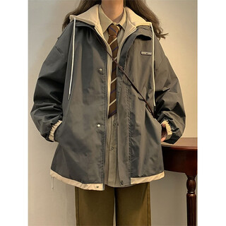 Qgf fake two-piece assault top jacket for women spring and autumn thin small loose casual new baseball uniform trend jacket gray m