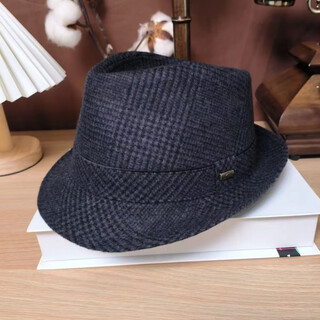 High-end new woolen woolen autumn and winter men's hat for middle-aged and elderly gentlemen retro style british fashion jazz hat new dark gray plaid extra large 60-61cm