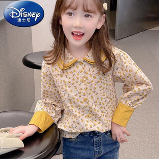 Disney (disney) girls floral shirts fashionable autumn clothes 2023 new doll collar fashionable autumn tops pure cotton shirts women picture color shirts 130 recommended height is about 125-130 cm