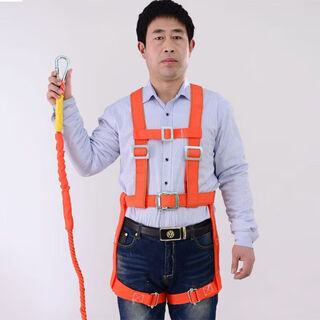 High-altitude working safety belt, outdoor construction safety belt, full body five-point european air-conditioning installation safety rope electrician belt sn6302 national standard five-point single small hook 2 meters