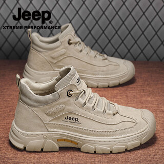 Jeep吉普马丁靴男秋冬新款中帮防滑防撞徒步登山鞋户外休闲运动工装鞋 沙色 【标准皮鞋码】 41