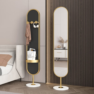 Chuangjiang nordic style floor mirror home bedroom narrow edge three-dimensional full-length mirror modern simple with storage girl full-length mirror frame floor mirror (gold frame + white stone)