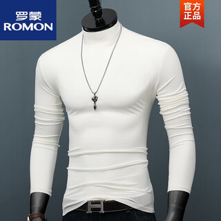 Romon modal long-sleeved t-shirt men's autumn and winter thin bottoming shirt with solid color slim fit youth stretch top white xl 140jin jin equals 0.5kg, left or right wear