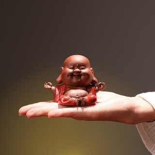 Yuxuan purple sand tea pet ornaments handmade can raise happy little maitreya cute tea play tea art home decoration zen happy maitreya buddha-zhenyao turns red