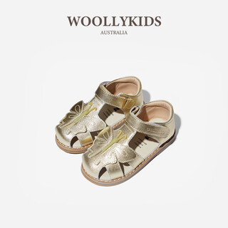 Lamb wally woollykids australian genuine leather children's sandals princess style butterfly children's shoes velcro non-slip shoes wheatfield gold inner length 16cm suitable for feet 15-15.5cm long