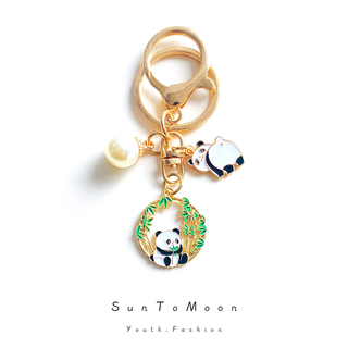 Suntomoon cute cartoon red panda keychain creative national treasure eating bamboo bag pendant men and women couple accessories gift red panda keychain-c style