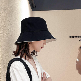 Levison fisherman hat women's summer popular hat spring and autumn women's hat trend fisherman sun protection double-sided fairy sun hat black rice (black + beige double-sided wear) one size