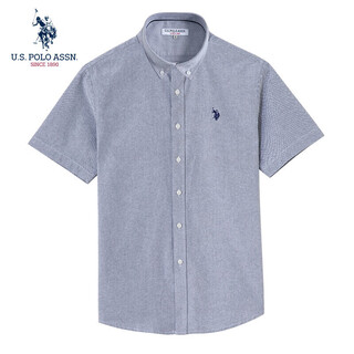 U.s. polo assn. short-sleeved shirt men's summer pure cotton business casual loose iron-free men's top shirt gray xl