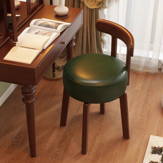 Complete antique style dressing chair solid wood rotatable makeup chair girls bedroom dressing table back chair retro stool light luxury solid wood walnut color frame + retro green