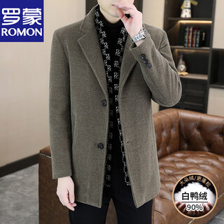 Luo meng winter woolen coat men's mid-length thickened striped suit collar windbreaker casual men's warm down jacket khaki xl