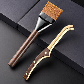 Wooden plum copper tea clip tweezers stainless steel tea ceremony high-end kung fu tea set accessories non-slip tea drinking clip tea cup three-piece set copper wood grip ebony tea clip + tea brush