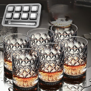 Mingrui white wine glass set beer glass wine glass water cup crystal glass thick bottom whiskey glass 6 pieces + ice cubes 8 pieces pay attention to the clip