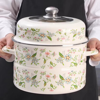 Oulijia double-layer enamel steamer soup pot enamel gas steamer enamel stew pot steaming steamed buns steamed buns visible cover - aromatic 2 layers 30cm