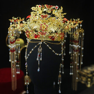 Door guest chinese style phoenix crown headdress bride jewelry chinese style wedding phoenix crown xiape ancient costume xiuhe dragon and phoenix coat hair accessories hanfu women