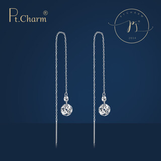 Pt.charmpt.charm platinum earrings women's fashionable personality round beads new product pt950 platinum ear wire in stock 1.7g-1.8g