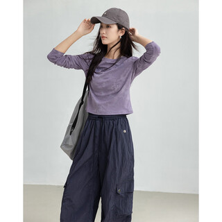 Demana right shoulder printed t-shirt 2025 spring and autumn personalized gray halo-dyed layered light, soft and versatile top