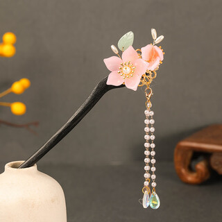 Mr. ouyang's hairpin accessories, antique sandalwood tassel headdress, hairpin, hanfu hair accessories, wooden hairpin hairpin, peach blossom leaves