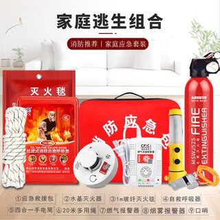 Household fire equipment set, home emergency kit, four-piece set, complete set, water-based fire extinguisher, gas mask, escape fire blanket, handbag | single set, complete set