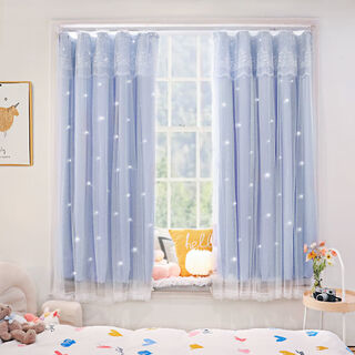 Shanye punch-free curtain telescopic rod complete set of bedroom blackout living room sunshade sunscreen cloth star velcro rental house light blue hanging ring type - rod not included width 1.5*height 1.8 (single version)