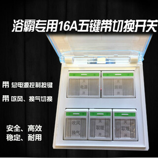 Bath heater switch five-on with power key switch heater five-button waterproof switch 86 type high-power bath heater dedicated