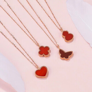 18k gold four-leaf clover pendant gourd love au750 color gold rose gold birthday gift for girlfriend's mother red agate (single pendant) butterfly (18k rose gold)