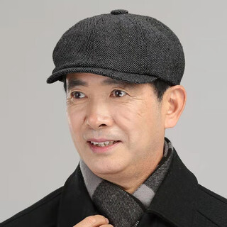 Queenjoy beret hat dad hat autumn and winter old man hat men middle-aged and elderly fashion elderly octagonal hat warm and thickened warm black