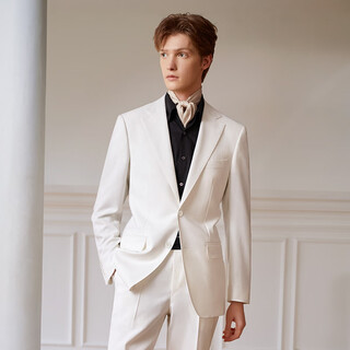 Guillaume de mons imported wool fabric suit men's suit wedding dress haute couture formal banquet suit 2025 early summer white two-piece suit top + pants 48