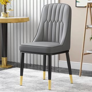 Shuhao dining chair, home dining table chair, light luxury high-end stool backrest, rental back chair, iron mahjong dressing chair, gray surface + gray back, leather/carbon steel legs, black gold legs