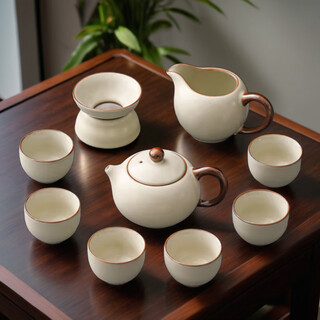 Tangfeng ru kiln tea set full set chinese kung fu teacup teapot cover bowl household small set light luxury high-end beige yueran xishi pot 9 pieces 1 piece