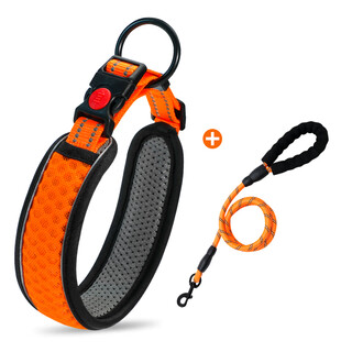 Luomasi dog collar dog collar collar collar dog leash dog collar collar size medium dog big dog shiba inu dog brand pet dog leash orange collar + 1.5 meter reflective traction rope