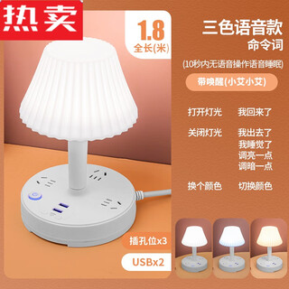 辉客映上智能语音控制卧室台灯床头灯插电桌面床头柜插座小夜灯高级感 主力荐三色语音 3插位+2 1.8米