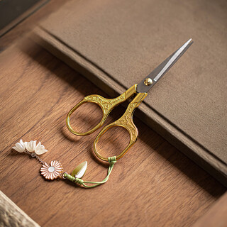 Gold inlaid jade tea set accessories small scissors tea scissors tea bag scissors thread tea art tea ceremony accessories retro chinese crane accessories retro plum blossom tea scissors-gold