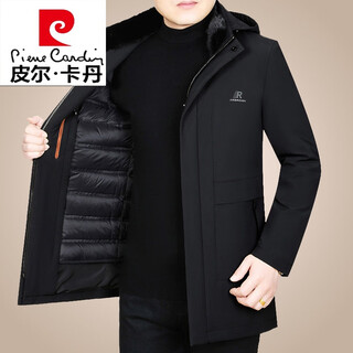 Pierre cardin winter men's parka men's removable liner white goose down down jacket mid-length coat knitted black removable liner 180/xl (135-150jin jin equals 0.5 kg)