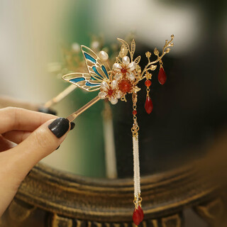 Glaze flower hairpin, simple, modern, everyday, round head, classical cheongsam accessories, antique fringed hair accessories, red plum hairpin