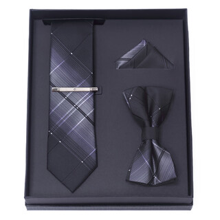 Chales kimo tie men's business formal 4-piece set square scarf tie clip bow tie wedding 6cm korean high-end gift box k610 (6cm set)