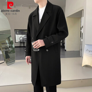 皮尔卡丹（pierre cardin）英伦风男装风衣男款2025新款春秋中长款外套韩系轻熟风大衣 黑色 M