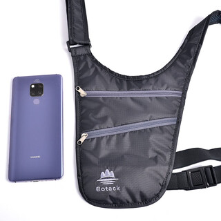 古慕妮旅行贴身腰包防盗护照证件通用隐形腋下单肩斜挎包跑步运动 时尚黑正版