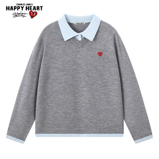 Charles love heart american fake two piece spliced sweater girls autumn and winter casual warm inner sweater cloud gray l