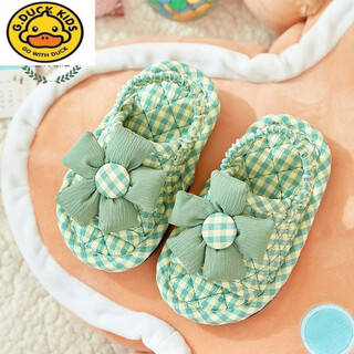 G.duck little yellow duck new pure cotton thickened children's fabric slippers 1-3 years old autumn and winter indoor home non-slip soft bottom mute green mute particle cloth bottom 15 yards inner length 13.5cm 1-1.b