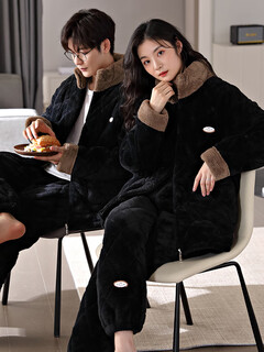 Langsha autumn and winter 2025 quilted couple pajamas three-layer thickened plus velvet men's coral velvet home clothing set zp61007 female 81007 male 2xl male recommended weight 160-180jin jin is equal to 0.5 kg