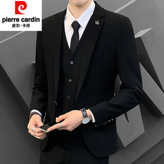 Pierre cardin (pierre cardin) high-end suit suit for men, groom, wedding, korean version, trendy business formal dress, slim and handsome small suit jacket, black suit + trousers + vest xl recommended 121-140jin jin equals 0.5 kg