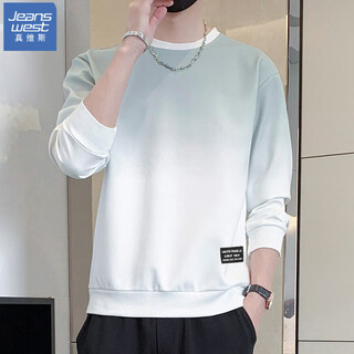 Jeanswest gradient long-sleeved sweatshirt for men in autumn 2025 new trendy t-shirt for men with casual tops and bottoming shirts 171 white gray l