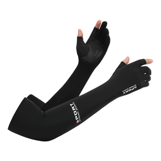 Spring and summer ice sleeves leaking two-finger gloves for men and women, sun protection cycling long ice silk sleeves driving anti-slip gloves for men, ice sleeves leaking two-finger black, one size fits all