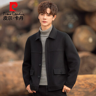 Pierre cardin wool double-sided woolen coat men's lapel jacket high-end coat short winter thickened woolen top trendy black xl 180