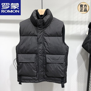 罗蒙（ROMON）羽绒马甲男青年秋冬季纯色立领无袖羽绒服韩版百搭休闲工装外套潮 黑色 L
