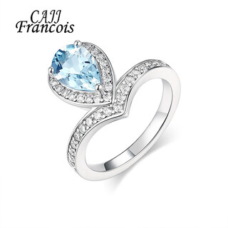 Cajj francois 1 carat aquamarine ring for women, natural colored gemstone jewelry, 925 silver inlaid with zircon, gemstone gift, no. 14